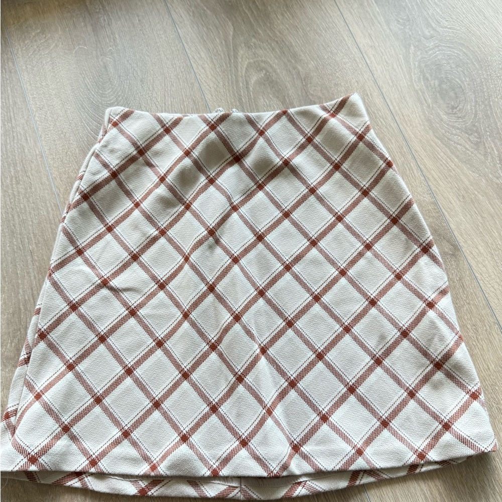 Wilfred Cream and Brown Plaid Mini Skirt